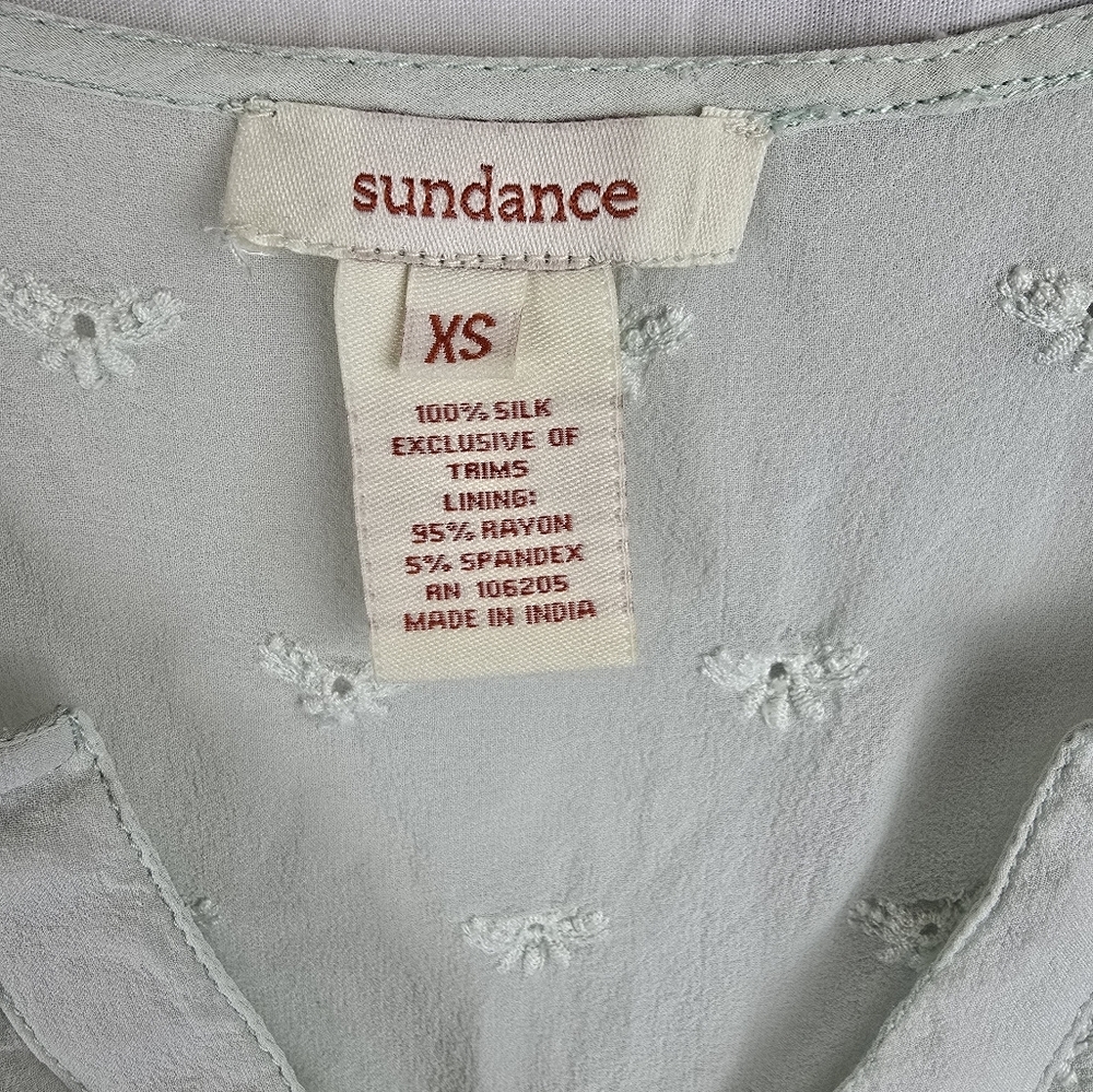 SunDance Women's Silk Lace Eyelit Mint Green Blouse Cottagecore Sz XS - Picture 3 of 9